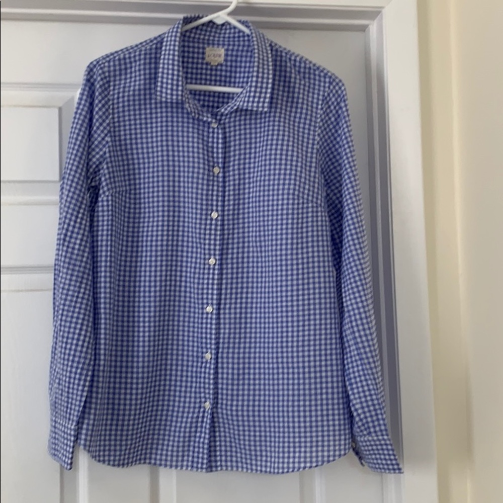 J Crew Blue and White Check Blouse
